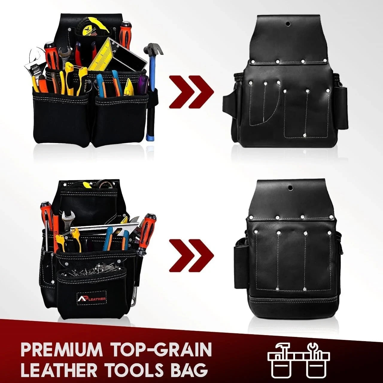 19 Pocket Tool Belt with Adjustable Suspenders – Carpenter Pouch Occidental