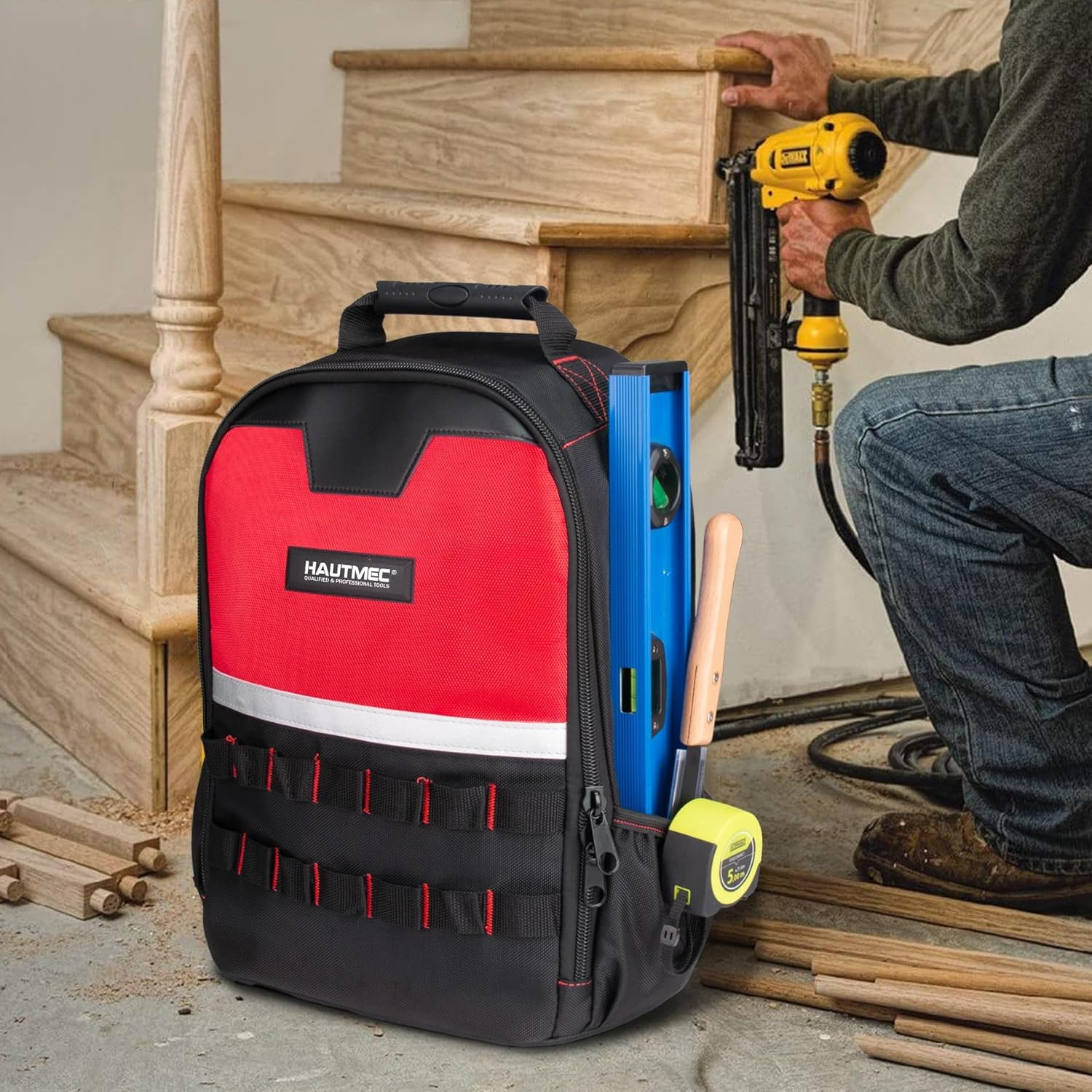 Durable Tool Backpack with Laptop Compartment & 11 Storage Pockets