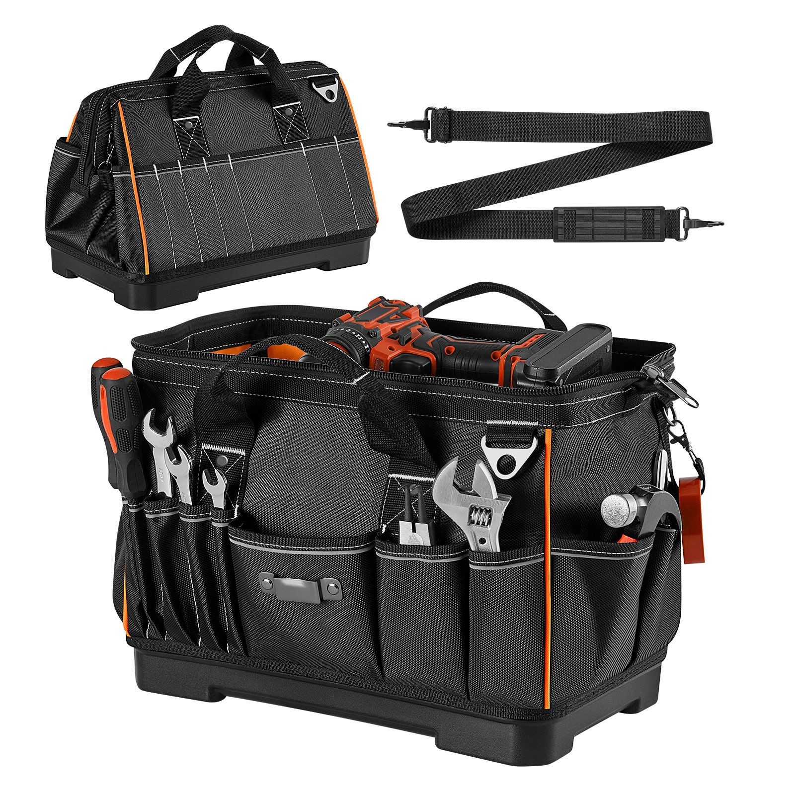16in Heavy Duty Tool Bag 33 Pockets 50lb Capacity Waterproof Base