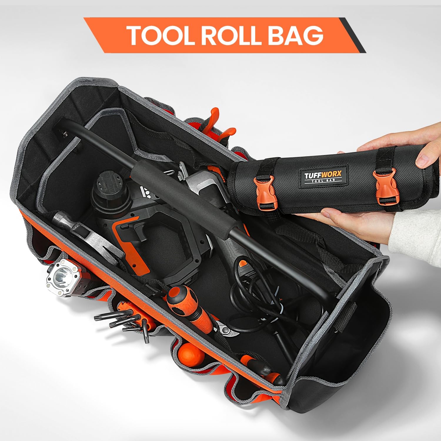 Black Orange Buckles Portable Tool Roll Bag Organizer Carrier Pouch