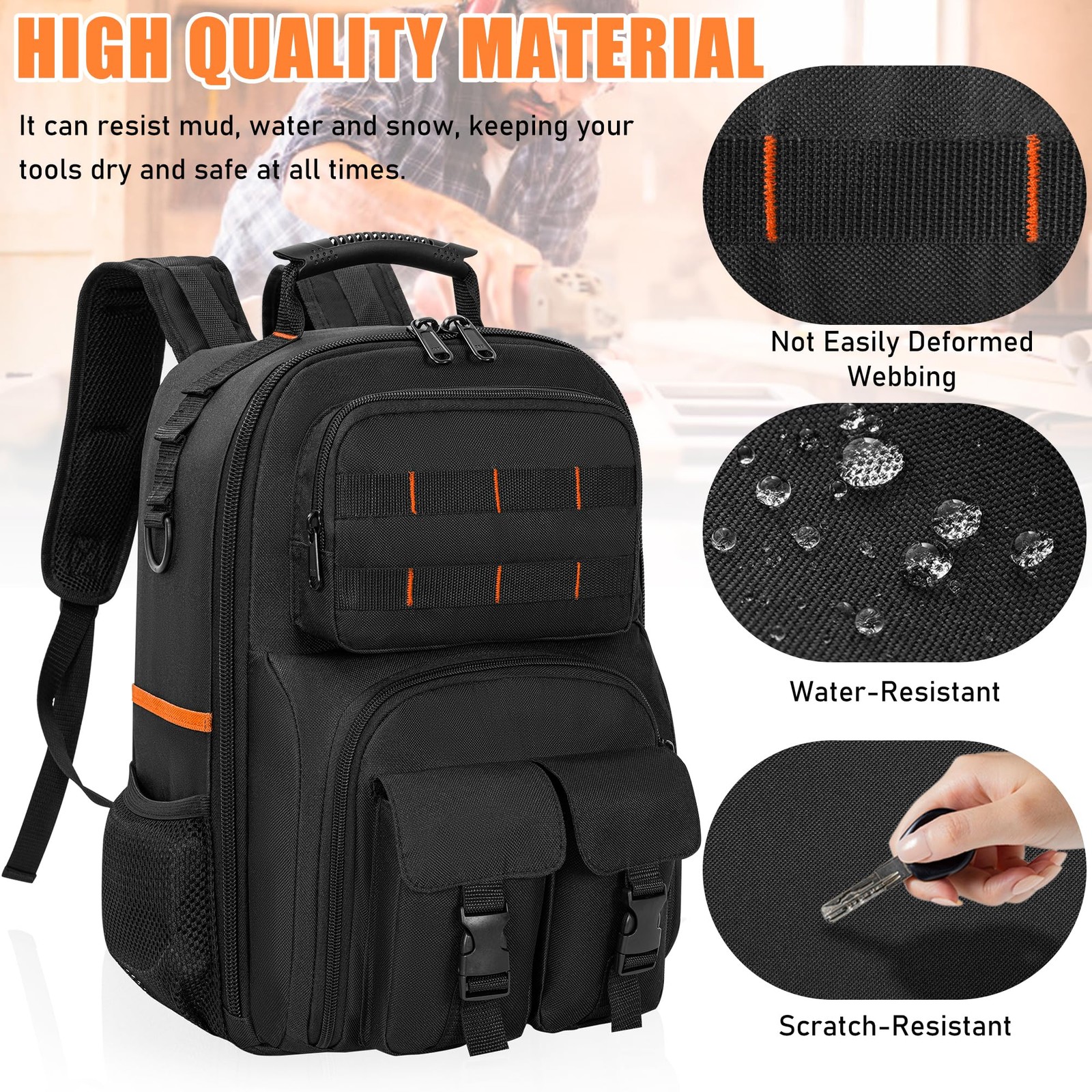 Tool Backpack, Heavy Duty Tool Bag with Padded Shoulder and Removable Tool Or…