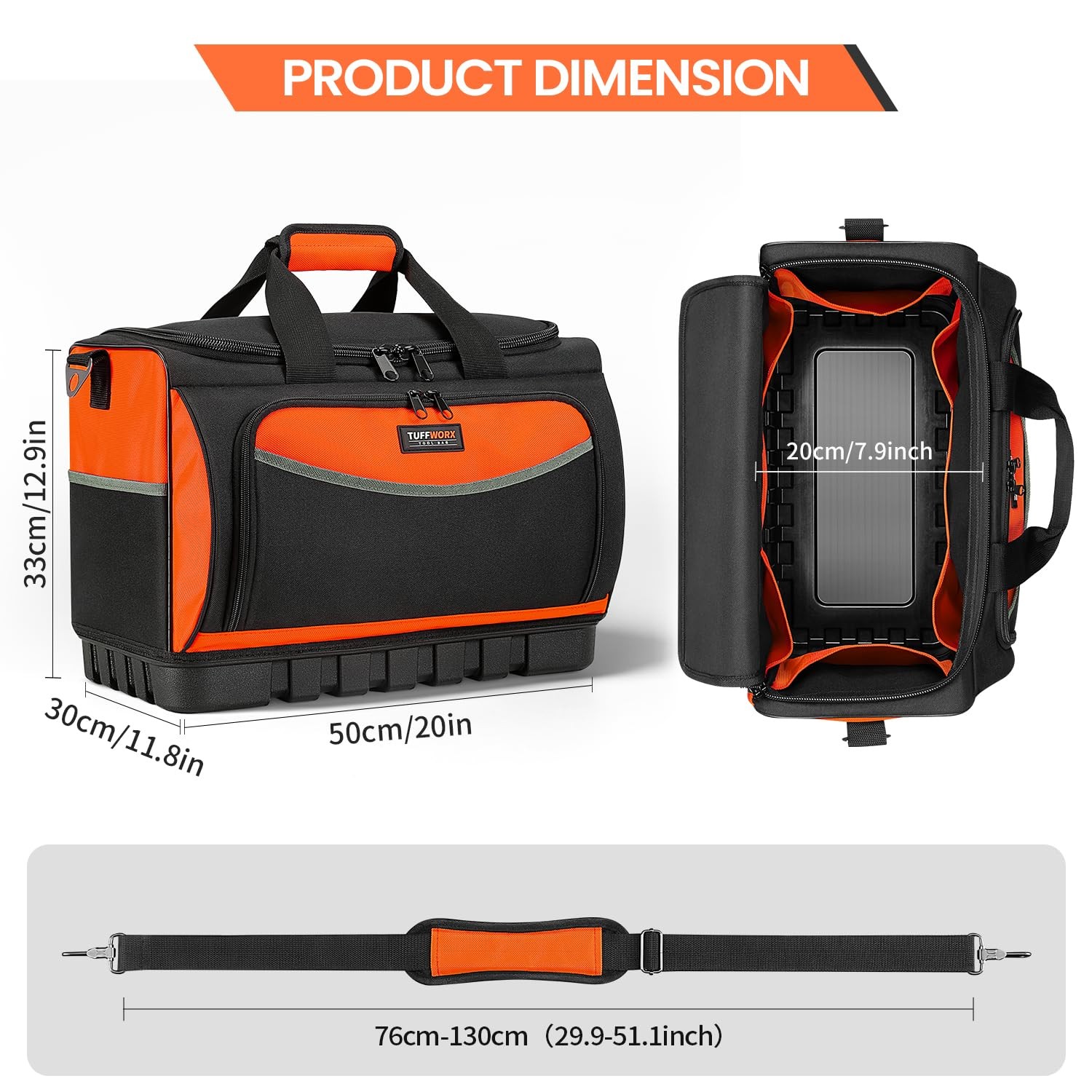 Tuffworx Heavy Duty Tool Bag Large Tool Bags 20Inch 18 Pockets 19.6X 12.9X 11.8