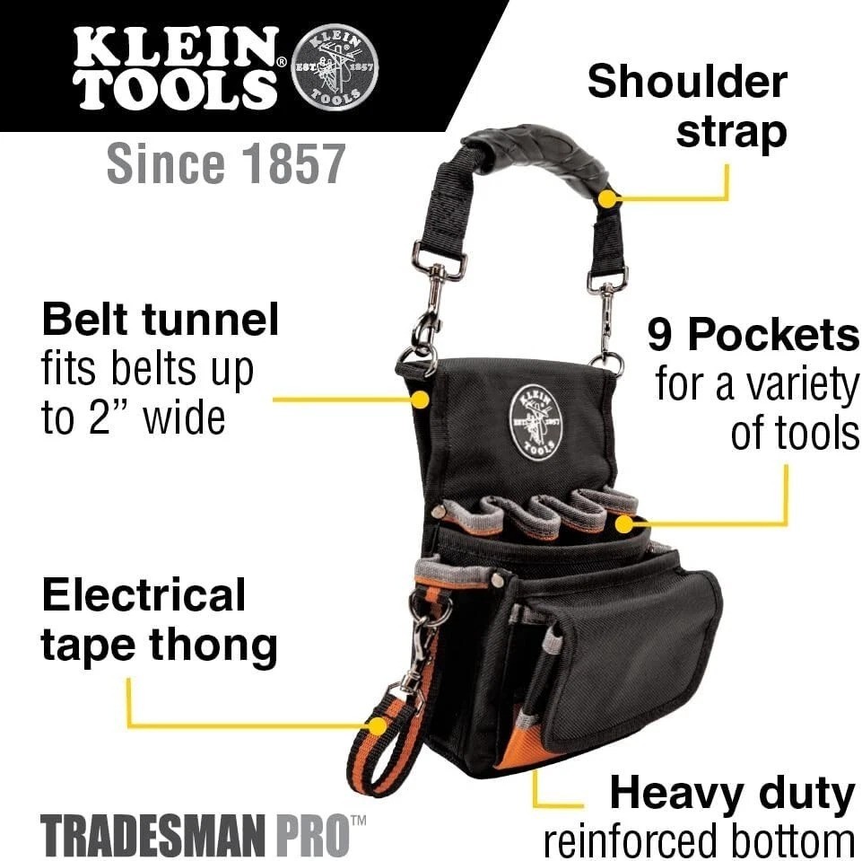 Versatile 9-Pocket Tool Organizer with Shoulder Strap for Hands-Free Carry