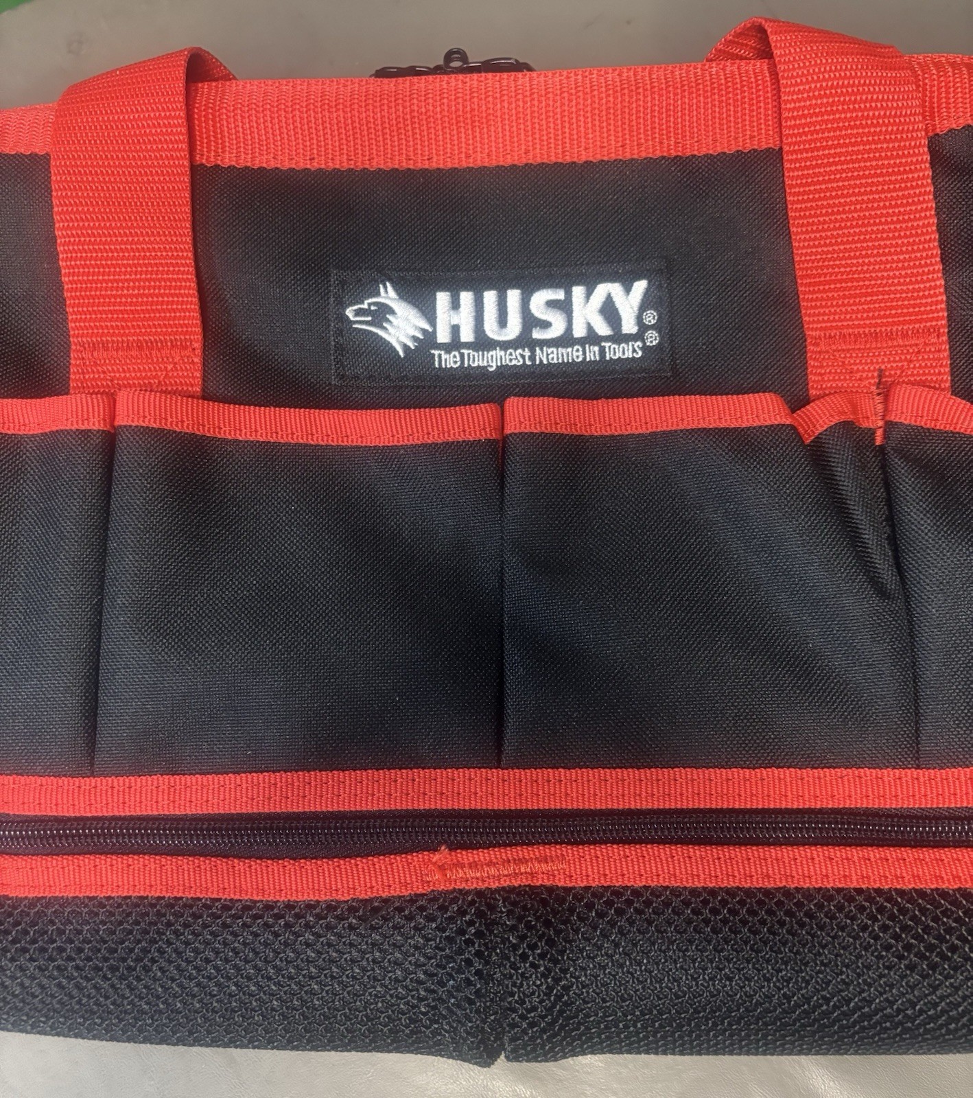 Husky 16 in. 17 pocket Large Mouth Tool Bag Black And Red – NWOT