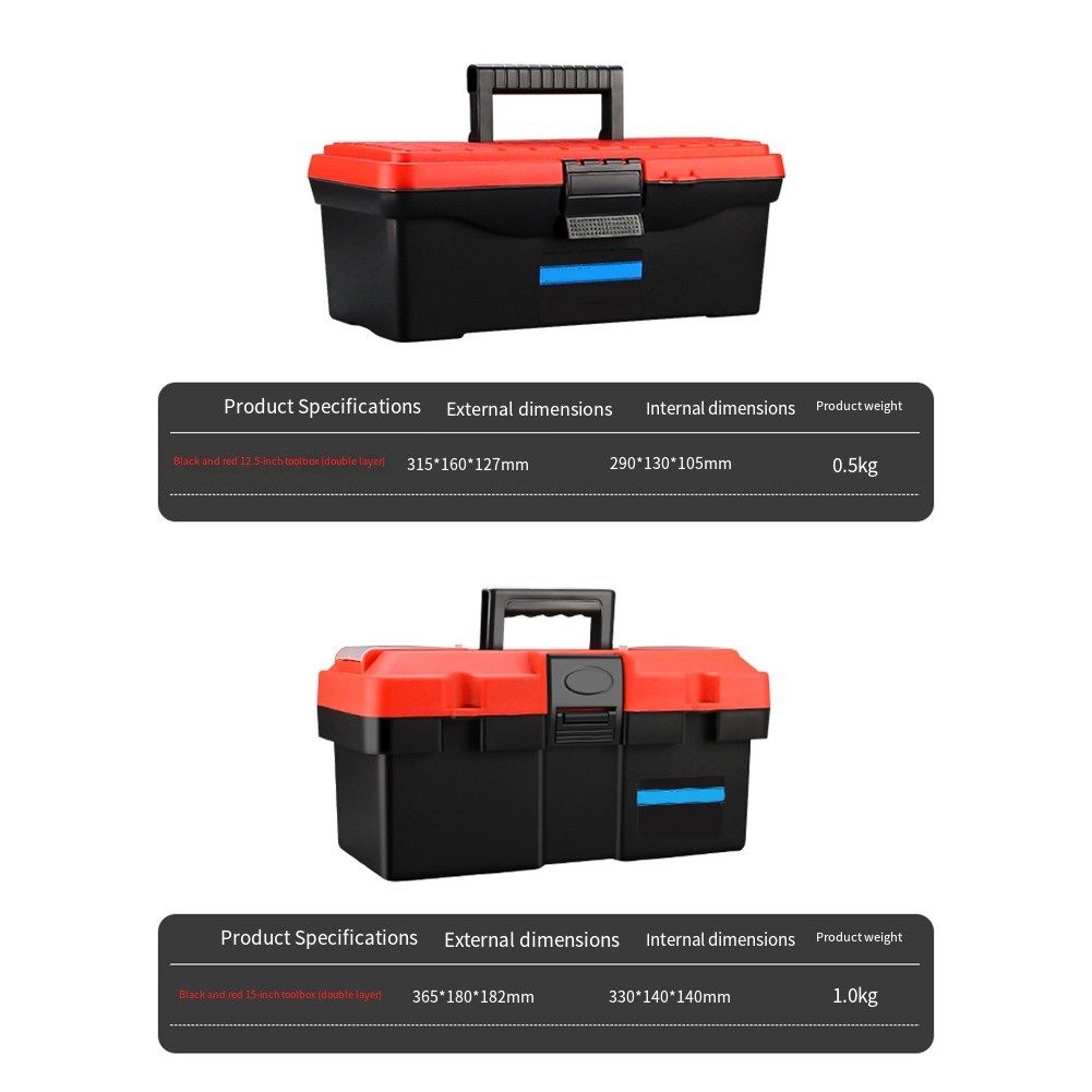 Black and Red Double Layer Tool Box with Spacious Storage and Parts Box