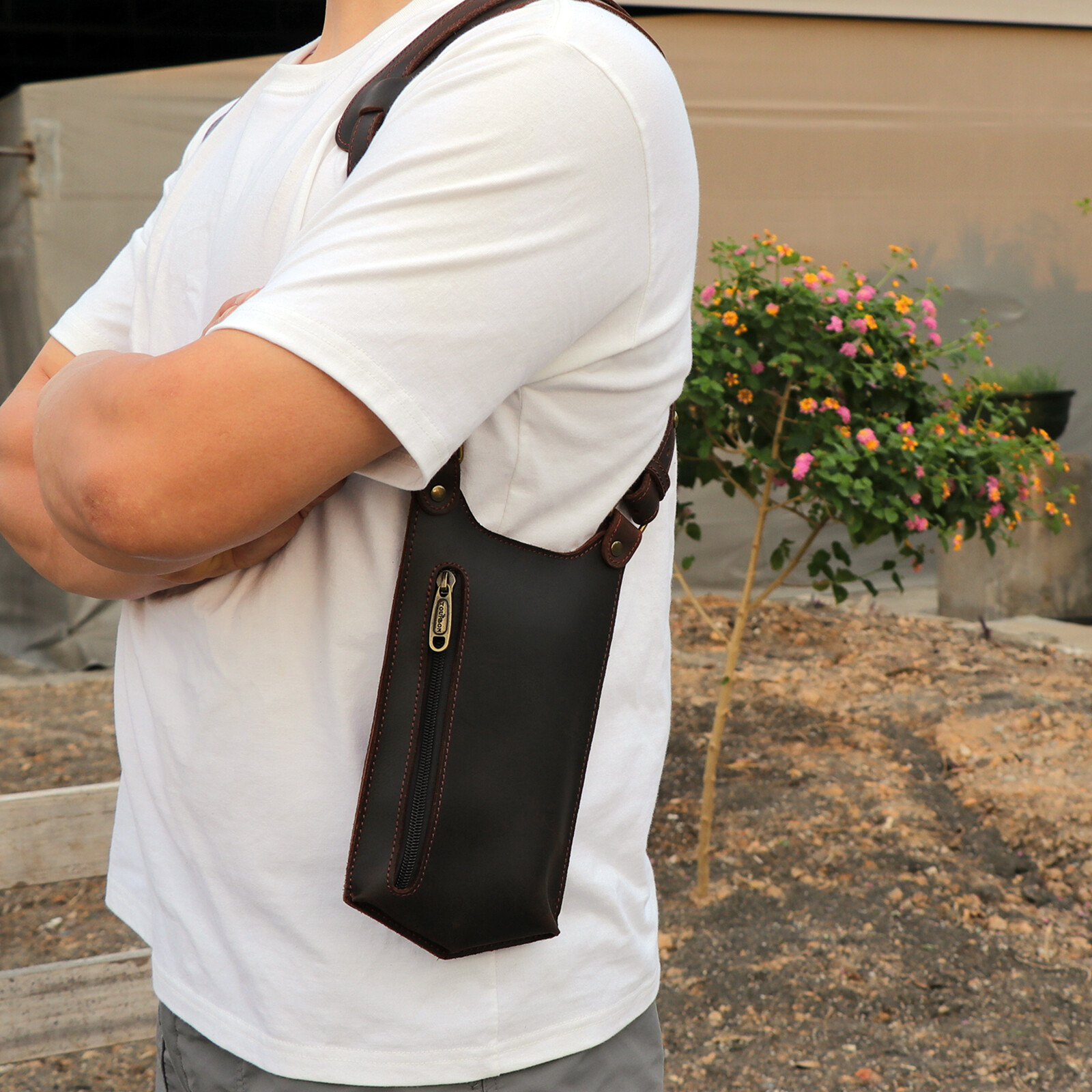 TOURBON Leather Concealed Double Underarm Shoulder Holster Bag Phone Case Wallet