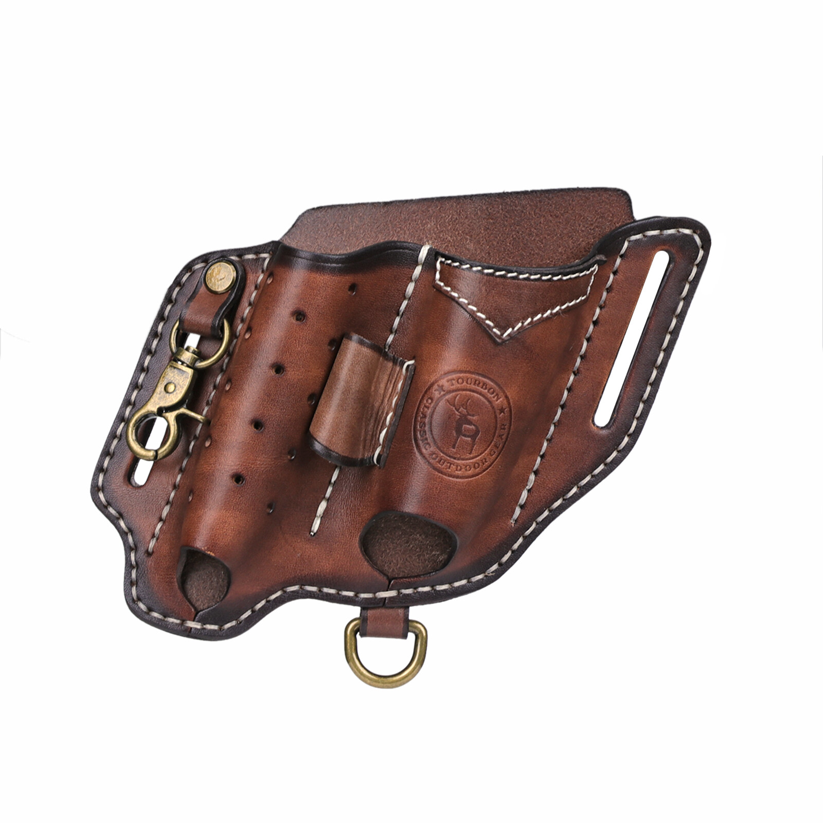 TOURBON Leather Multitools Organizer Flashlight Holder Pen Belt Holster EDC Case