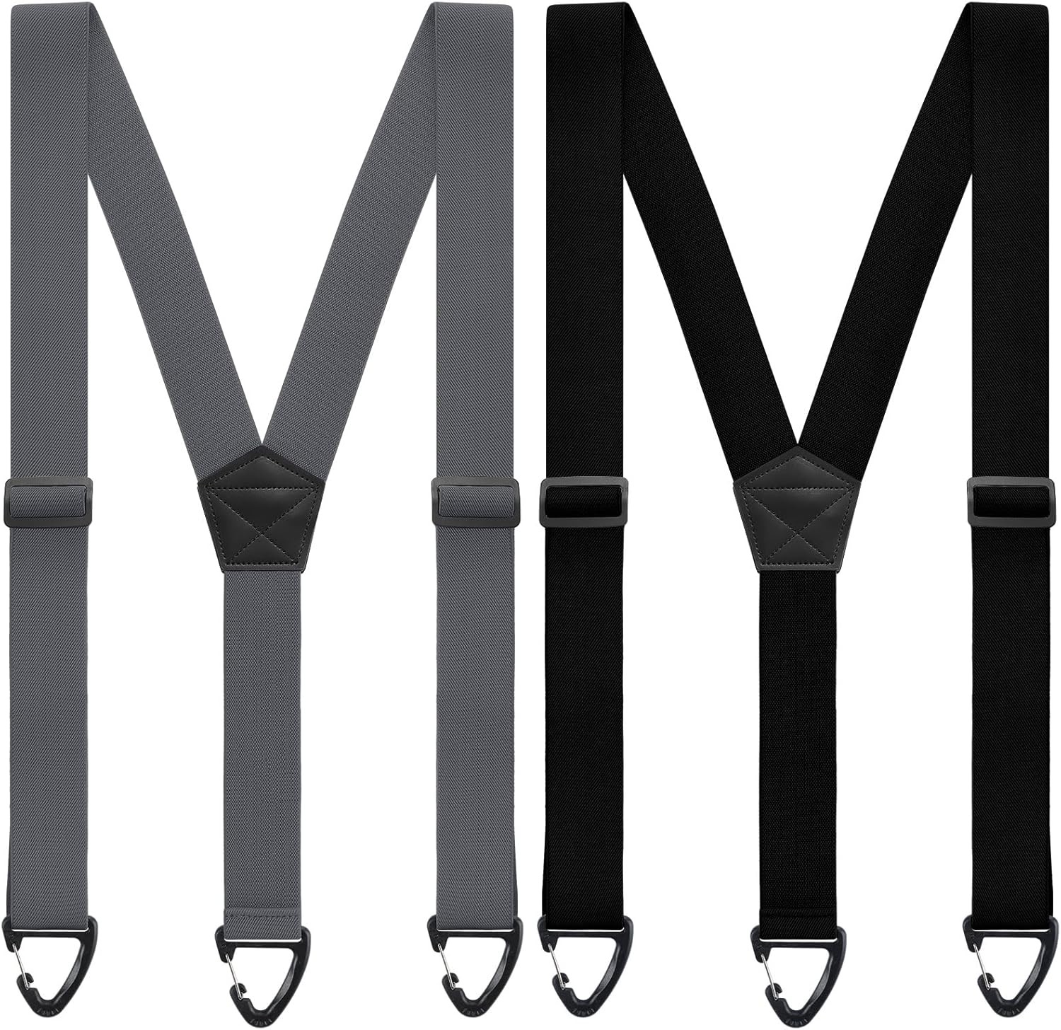 Janmercy 2 Pcs Y Back Hidden Suspender 1.5 Inch Heavy Duty Black and Gray