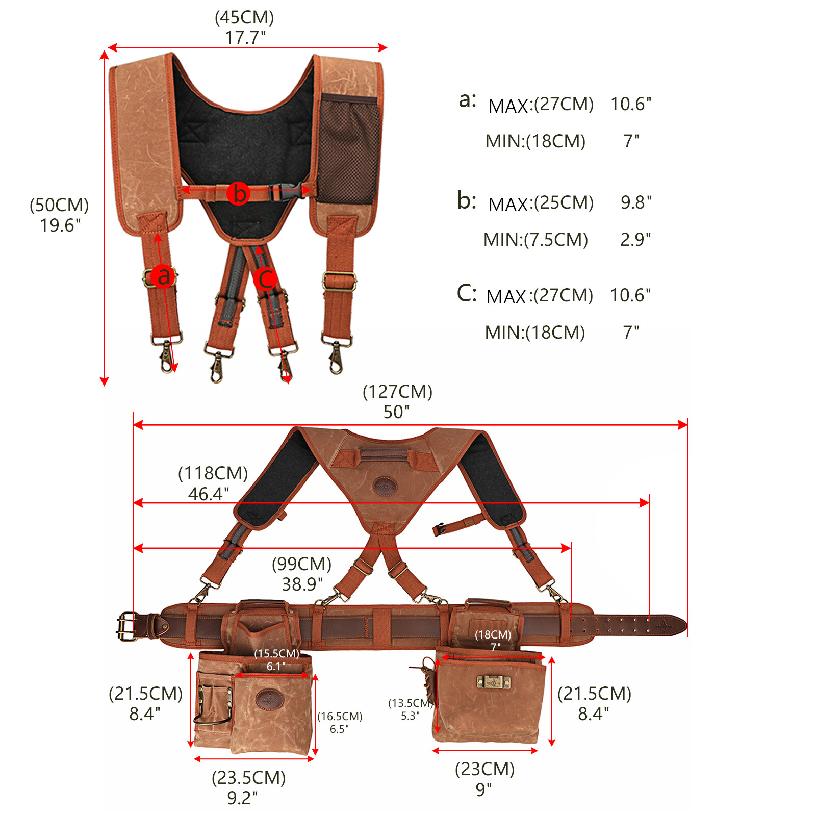 Tourbon Wax Canvas Tool Belt Suspenders Pouch Drill Rig Carpenter Framers Vest