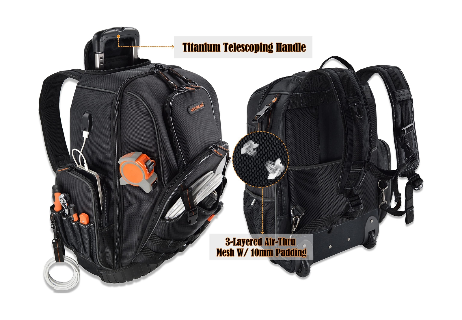 72Pockets Rolling Tool backpack, Large tool bag with wheels, Rolling Electric…