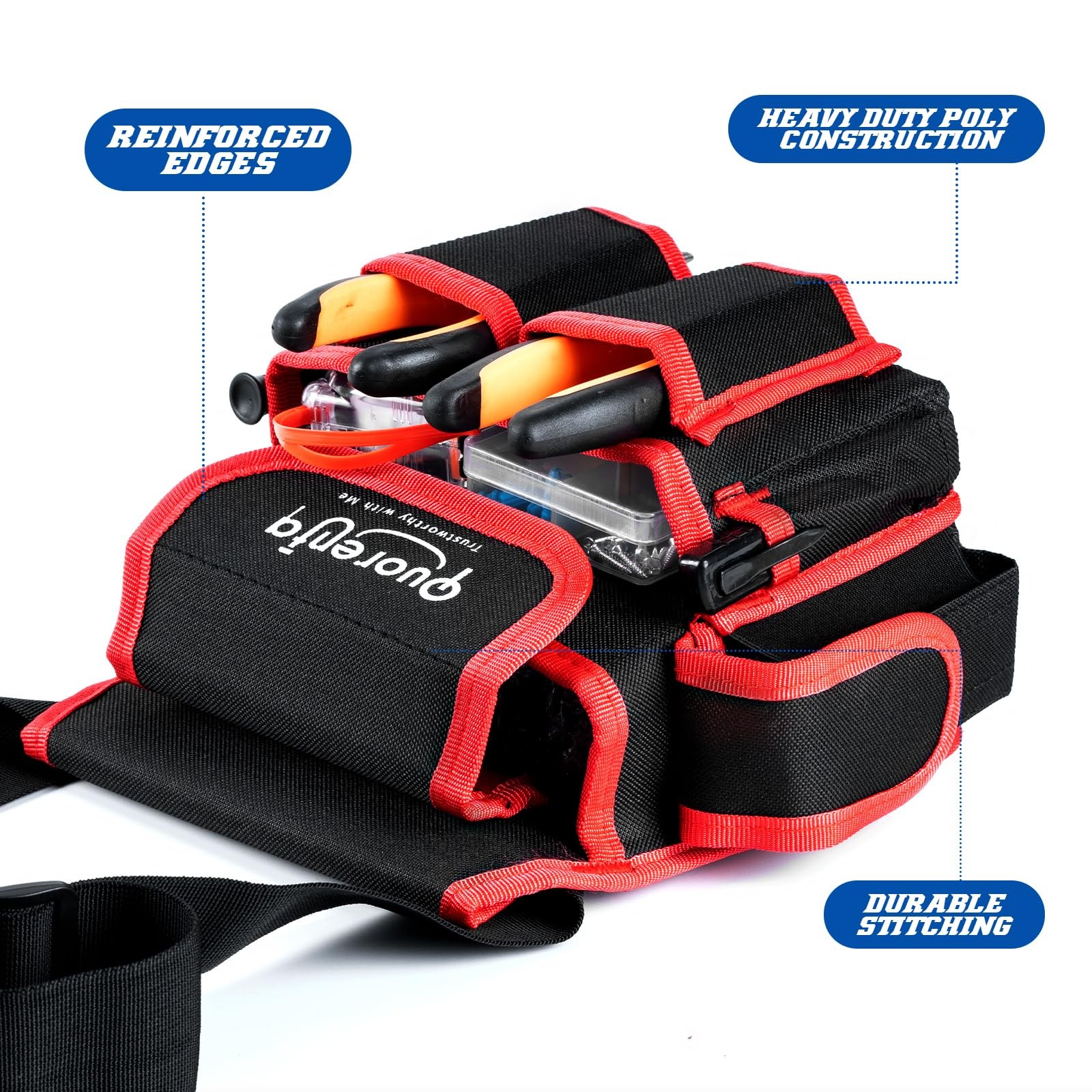 Blue Extra Large Mens Tool Belt Electrician Pouch 8 Pockets Fits 3152 Inch