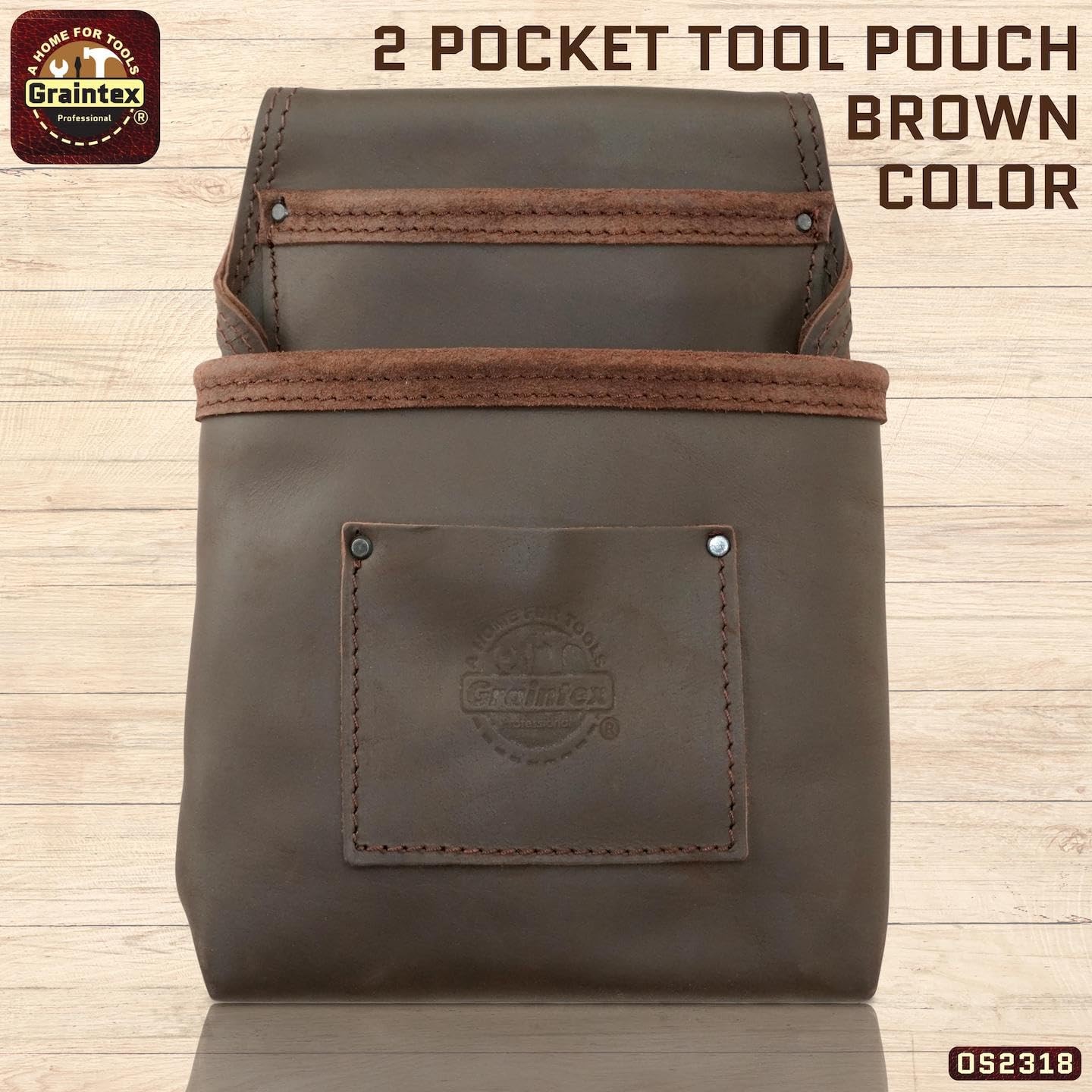 OS2318 2 Pocket Nail & Tool Pouch Top Grain Oil Tanned Leather for Framers, C…