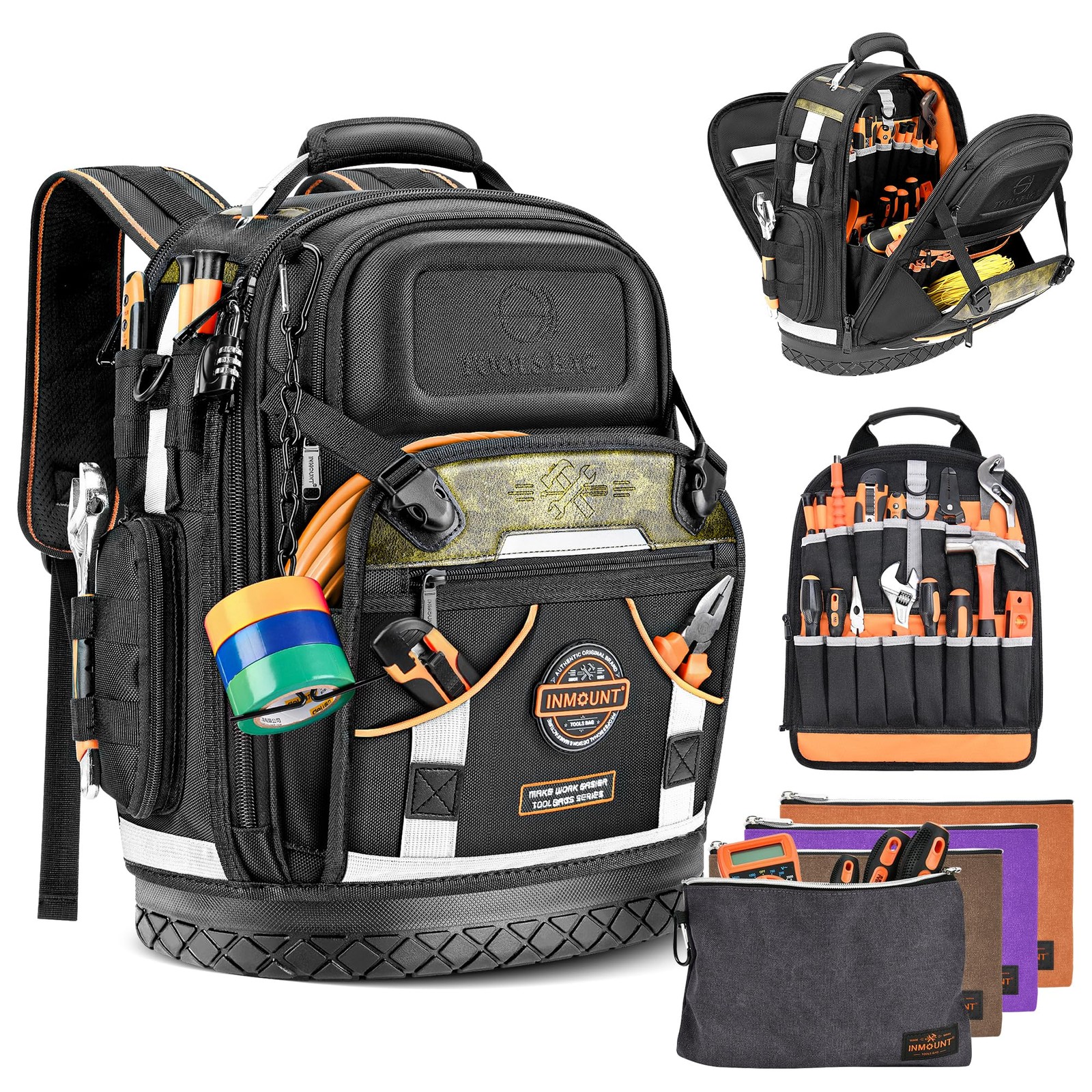 Tool Backpack Bag, Electrician Bag 15.1″L x 7.8″W x 19″H, Black-4PCS
