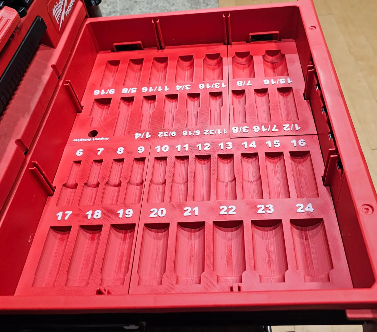 Dual 2 & 3 Drawer 3/8″ 36PC Socket Milwaukee Packout Insert PETG Organizer