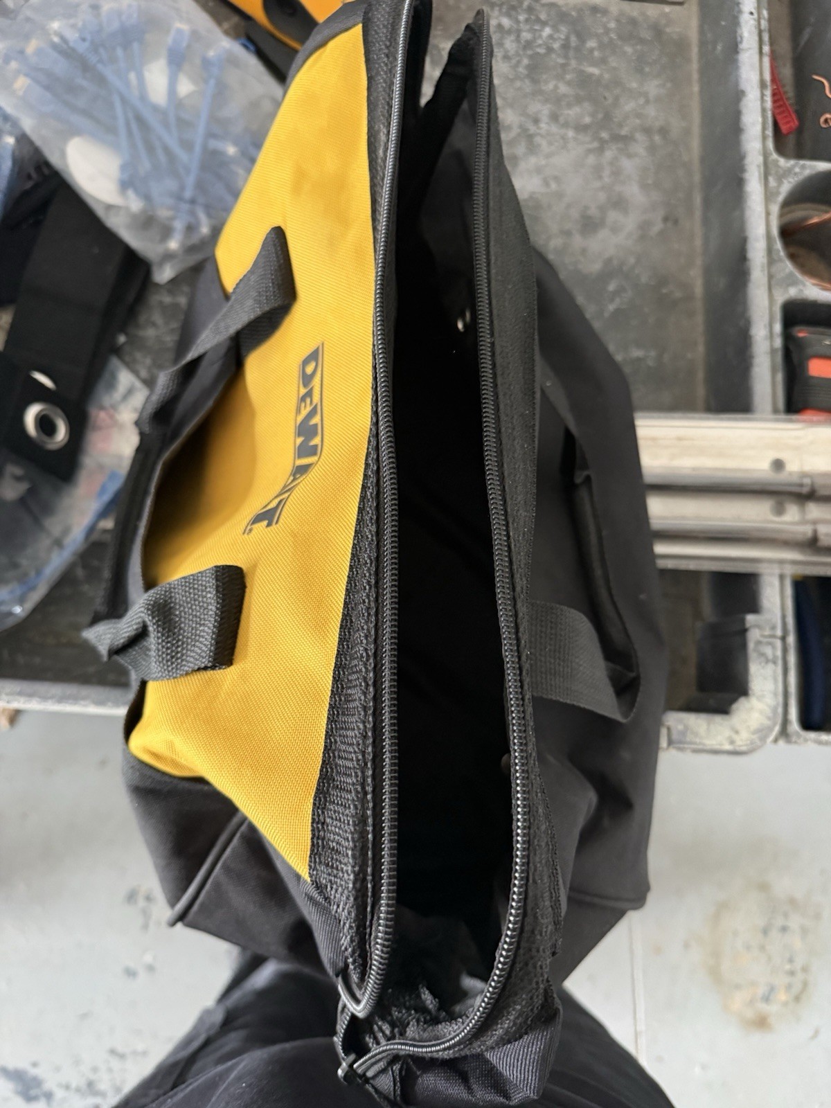 DEWALT Black Yellow Fabric Tool Bag with Handles and Zippered Closure 15 inches