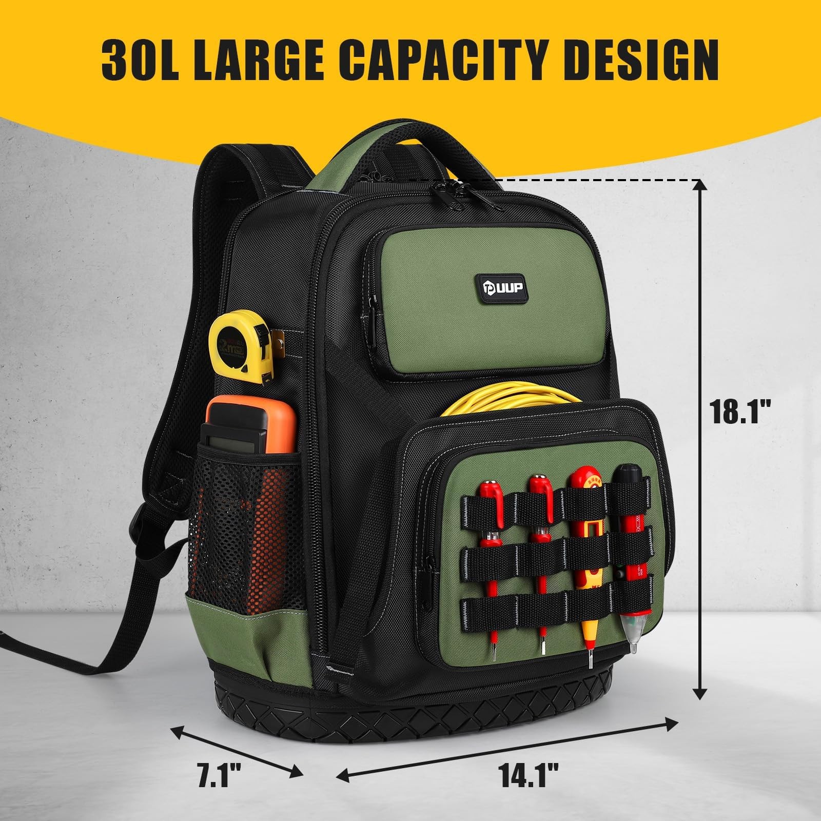 Tool Backpack, UUP Heavy Duty Bag, Large Empty Large, Black/Green