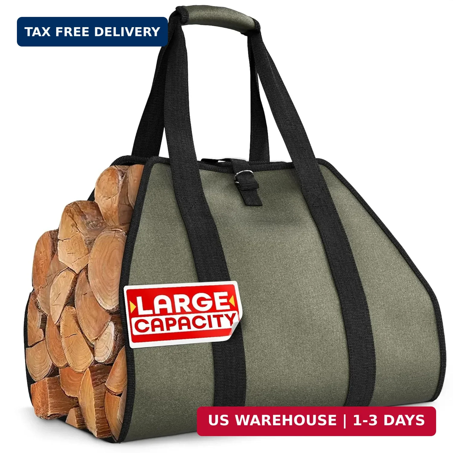 Water-Resistant Firewood Carrier Bag – 39.4″x18.5″ Waxed Canvas Log Carrier for