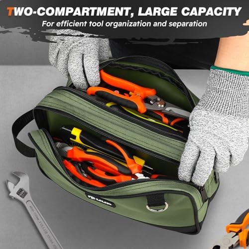 12″ Small Tool Bag 2 Pack, Zipper Tool Pouch 2 12″ x 7″ Orange/Green 2Pack