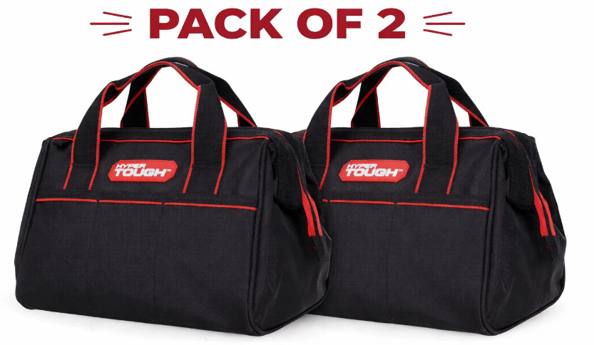 Hyper Tough 12-inch Polyester Tool Bag, with Full-Length Zipper Pack of 2