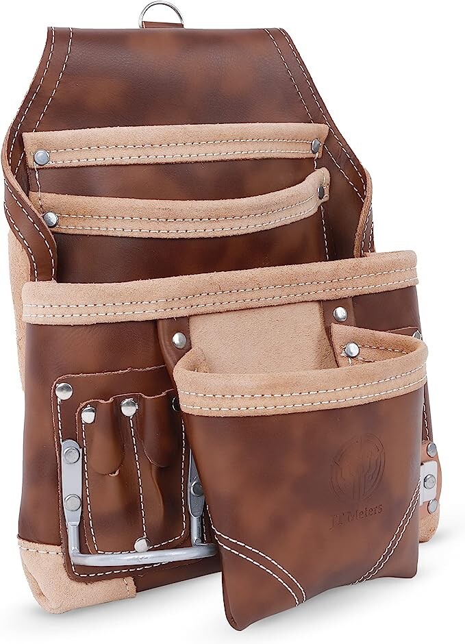 Leather Tool Pouch for Men or Framing Bag. Rugged Leather & Steel Construction.