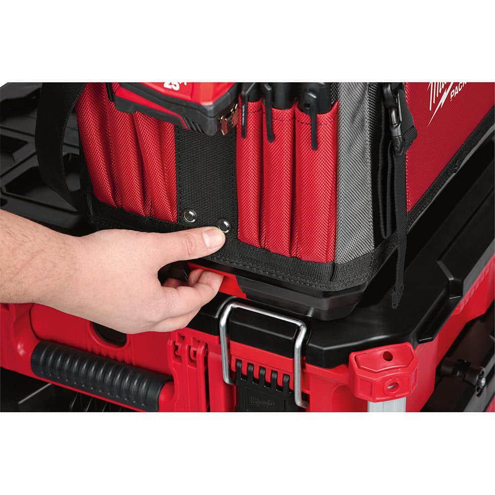 20 in. Packout Tote Modular Storage with Red Tool Zipper Bag Impact Resistant