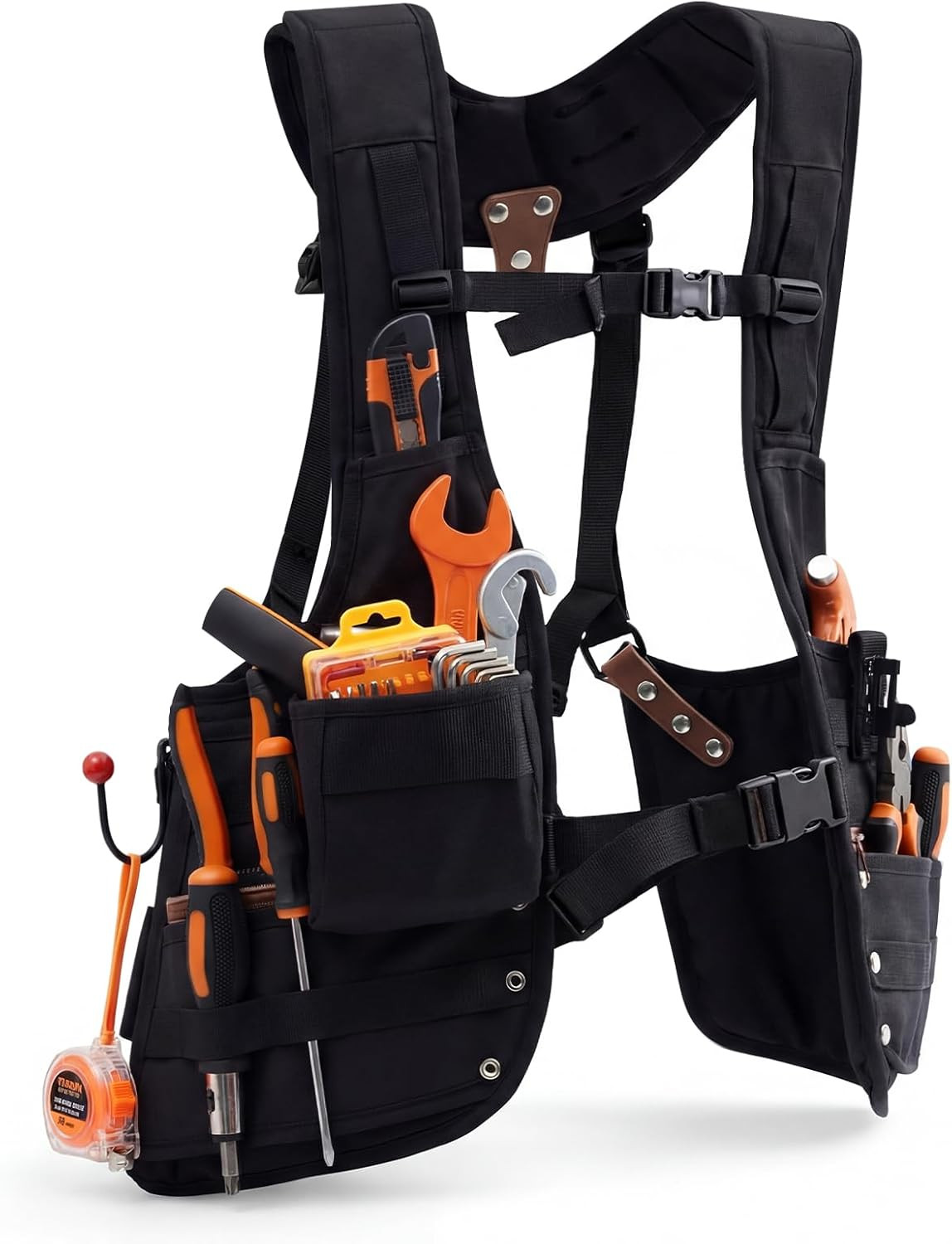 Heavy Duty Tool Vest with 33 Pockets & Removable Pouch – Adjustable for All