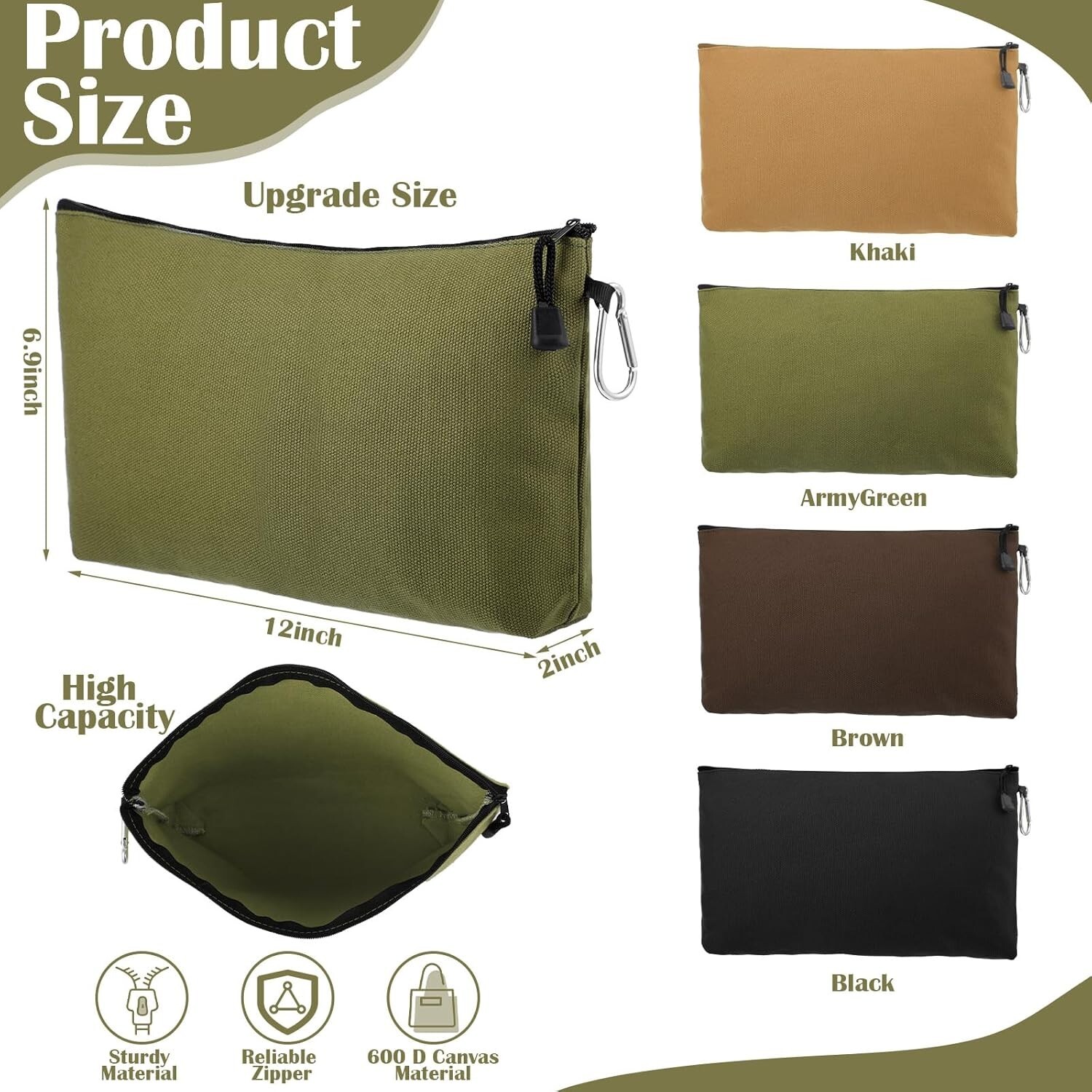 4 Pack Tool Pouch Multipurpose Tool Bag with Zipper Clip 12 x 6 Inch