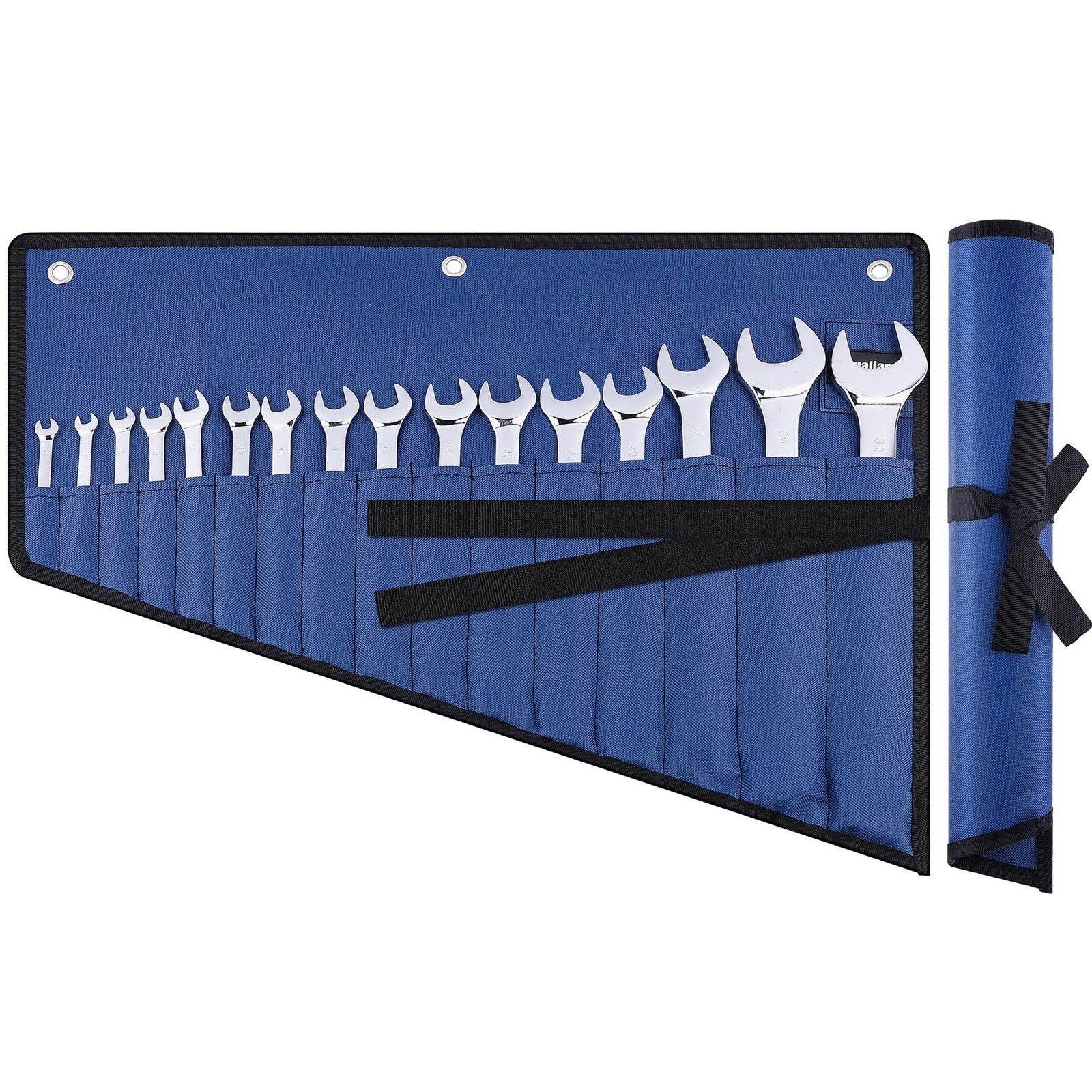QualiapeX 16 Pockets Wrench Roll 24 inches x 18 x 0.5 inches, Blue
