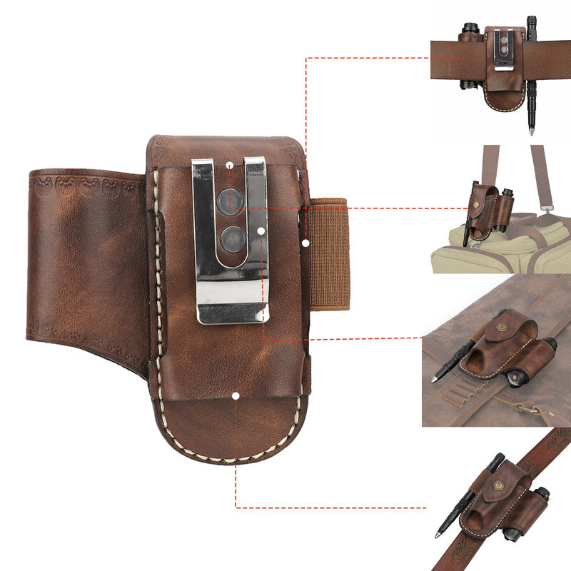 TOURBON 3-in-1 Leather Knife EDC Pliers Belt Pouch Camping Tool Clip Sheath US