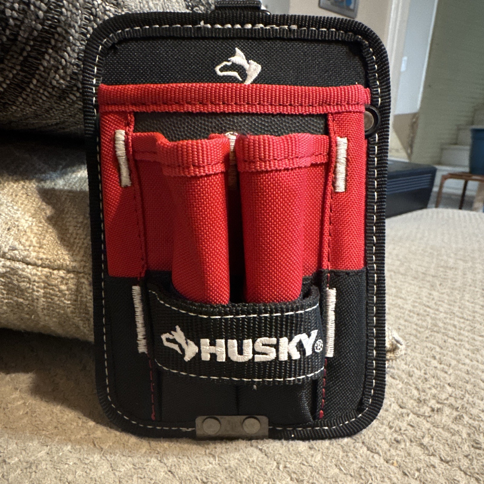 Husky 1001833206 Black/Red Fabric Tool Pouch Holster with Belt Clip Small