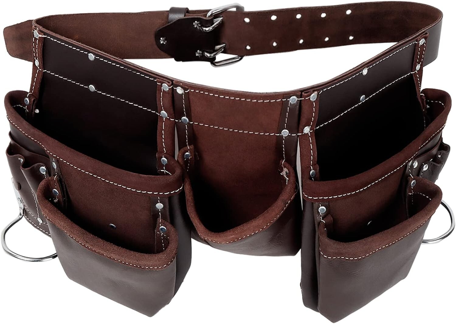 Leather Tool Belt 12-Pocket for Construction & Electrical Work Oil-Tanned