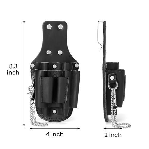 Genuine Leather Small Tool Pouch – 7 Pockets, Metal Tape Chain, Quick Access, Du