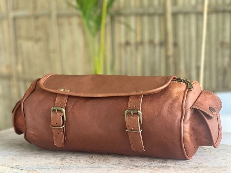Goat Leather Motorcycle Tool Bag – Vintage Strap Brown Genuine