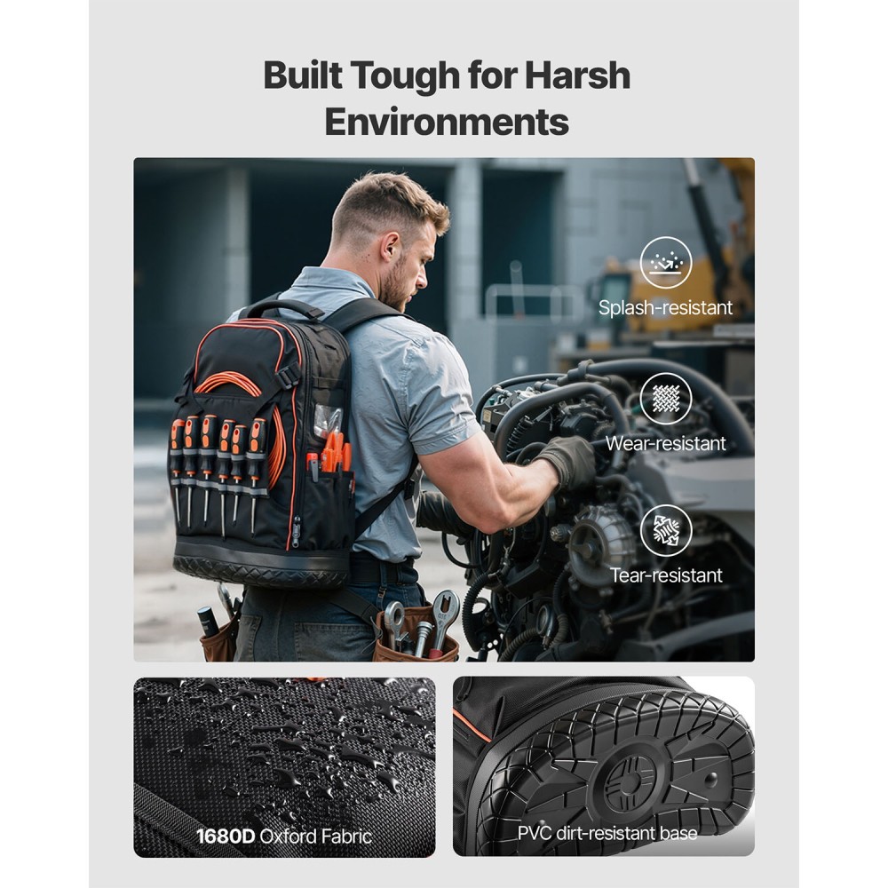 Tool Backpack 65 Pockets Tear-resistant Jobsite Backpack for Electrician