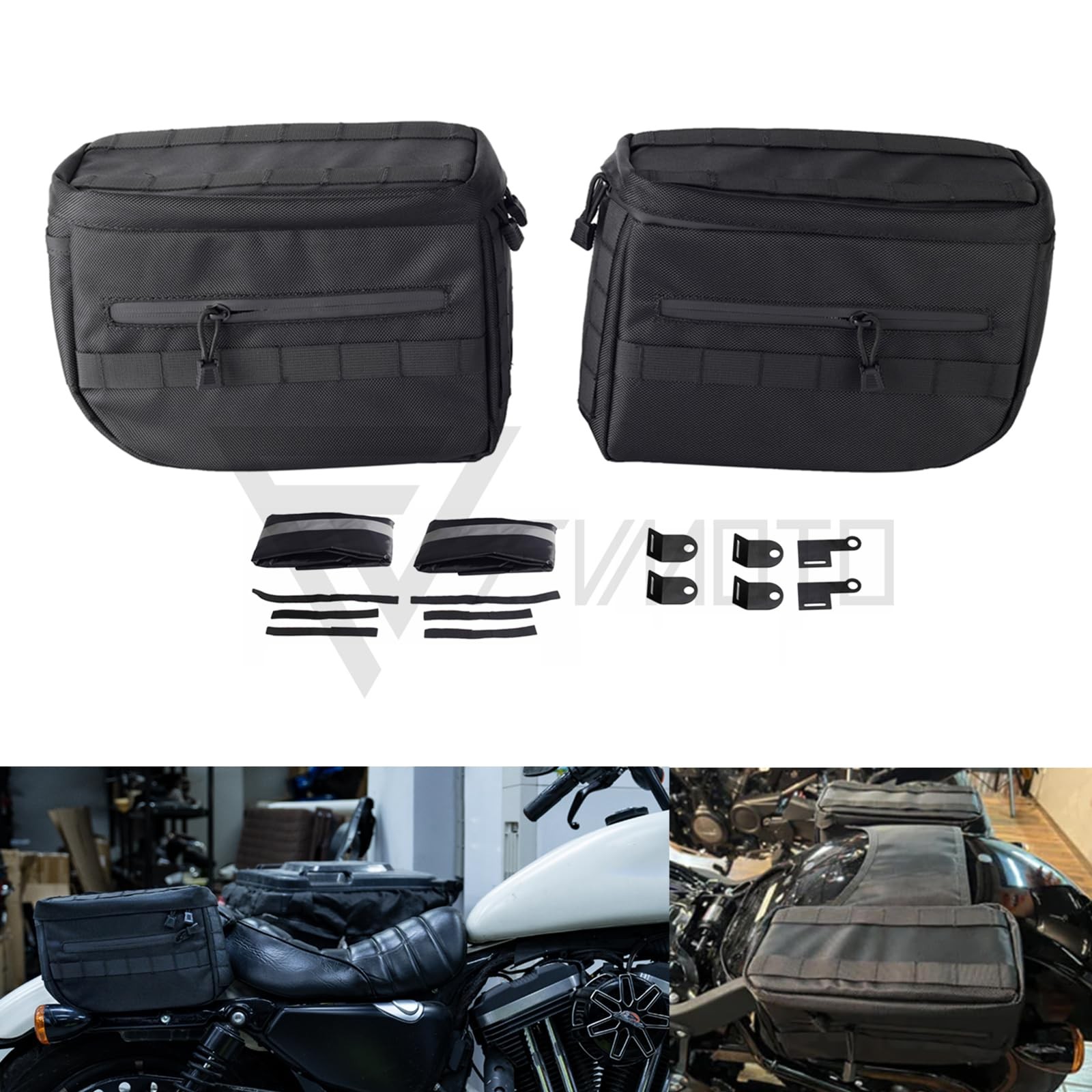 Motorcycle Saddlebags 11″L x 8″H x 5″W Softail Dyna Sportster – Water Resistant