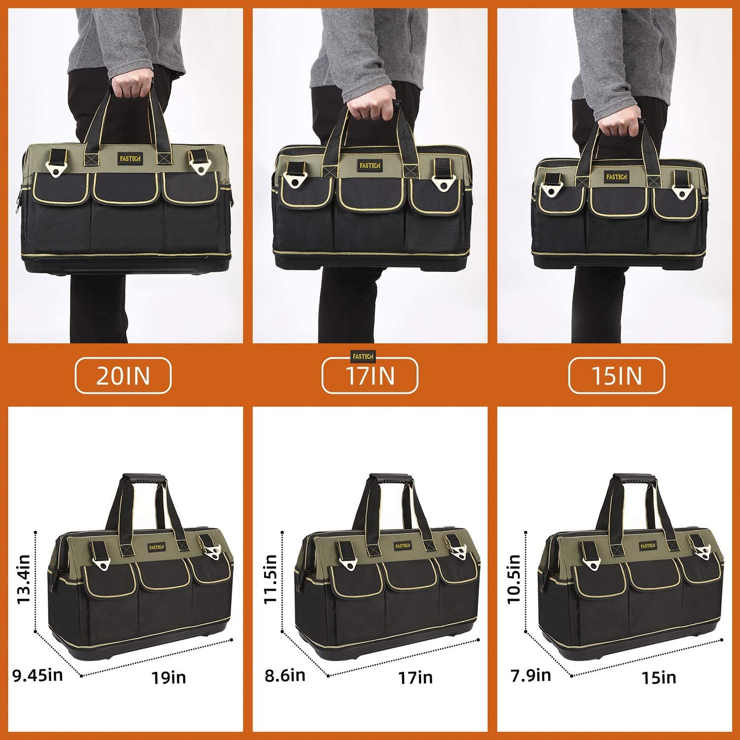 17inch Wide Mouth Tool Bag With Water Proof Molded Basewide Mouth Tool Tote Bag