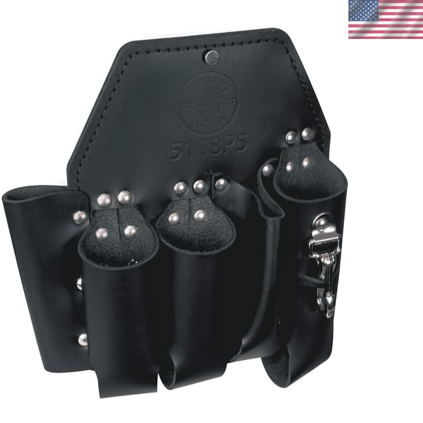 Lineman Tool Pouch, 5-Pocket and Knife Snap, Durable Leather, 10-Inch x 11-Inch