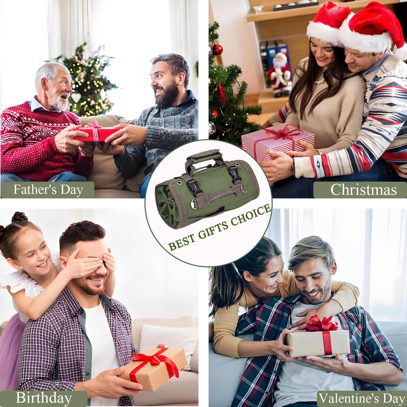Roll Up Tool Bag Portable Folding Detachable Pouch Heavy Duty Storage Green