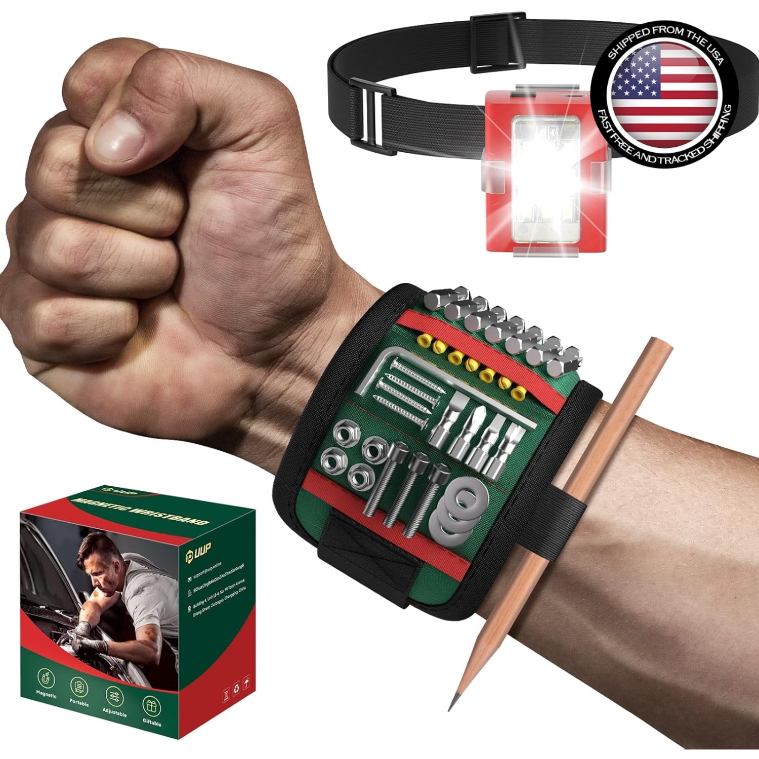 Adjustable Magnetic Wristband with LED Light – Perfect Father’s Day Gift