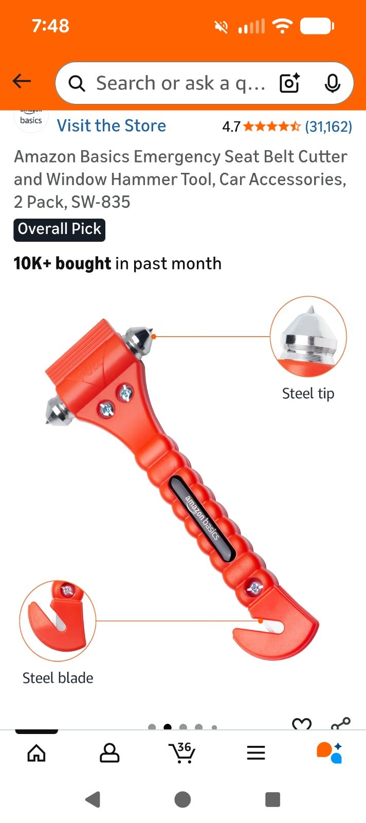 2-Pack Emergency Car Window Breaker & Seat Belt Cutter | Safety Escape Hammer