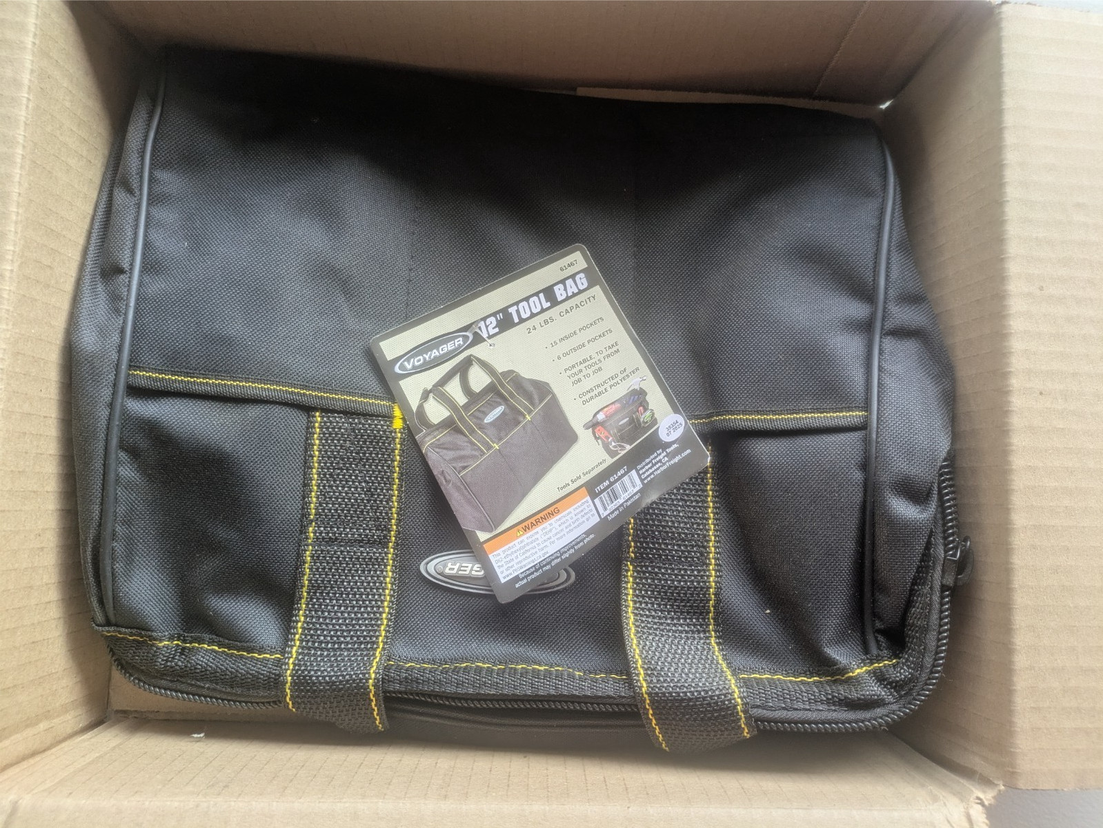 VOYAGER 12 in. Heavy Duty Tool Bag 21 Pockets , Black #61467 NWT