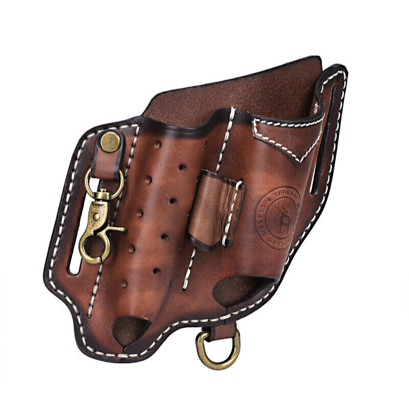 Leather EDC Multitool Pouch Flashlight Holder Knife Sheath Belt Holster-TOURBON