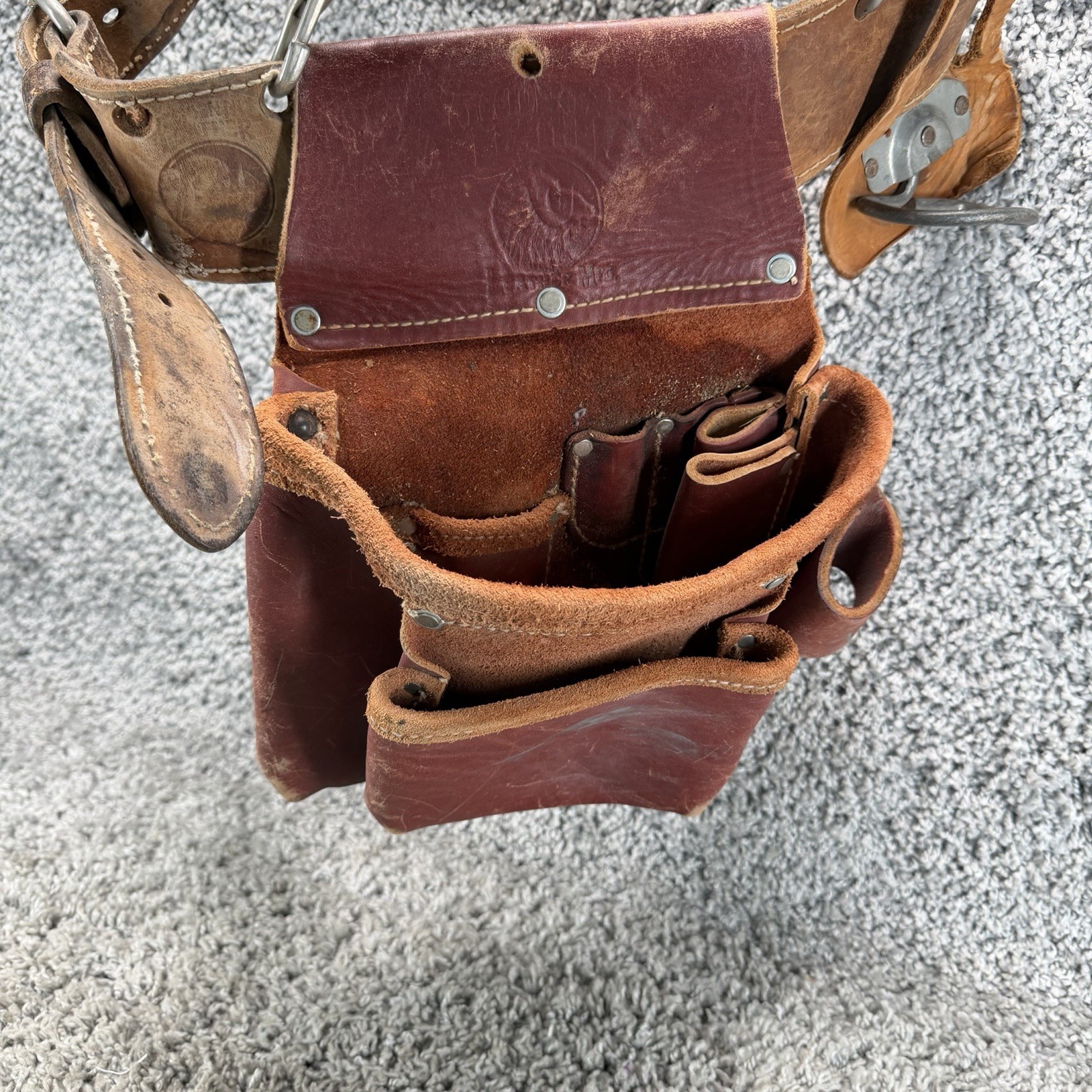 Leather Tool Belt w/Suspenders Rig Heavy Duty Carpenter Electrician Pouch Harnes