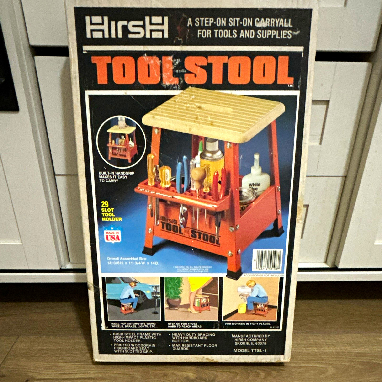 Vintage Hirsh Steel Tool Stool Step-On/Sit-On Carryall 29-Slot Holder TTSL-1
