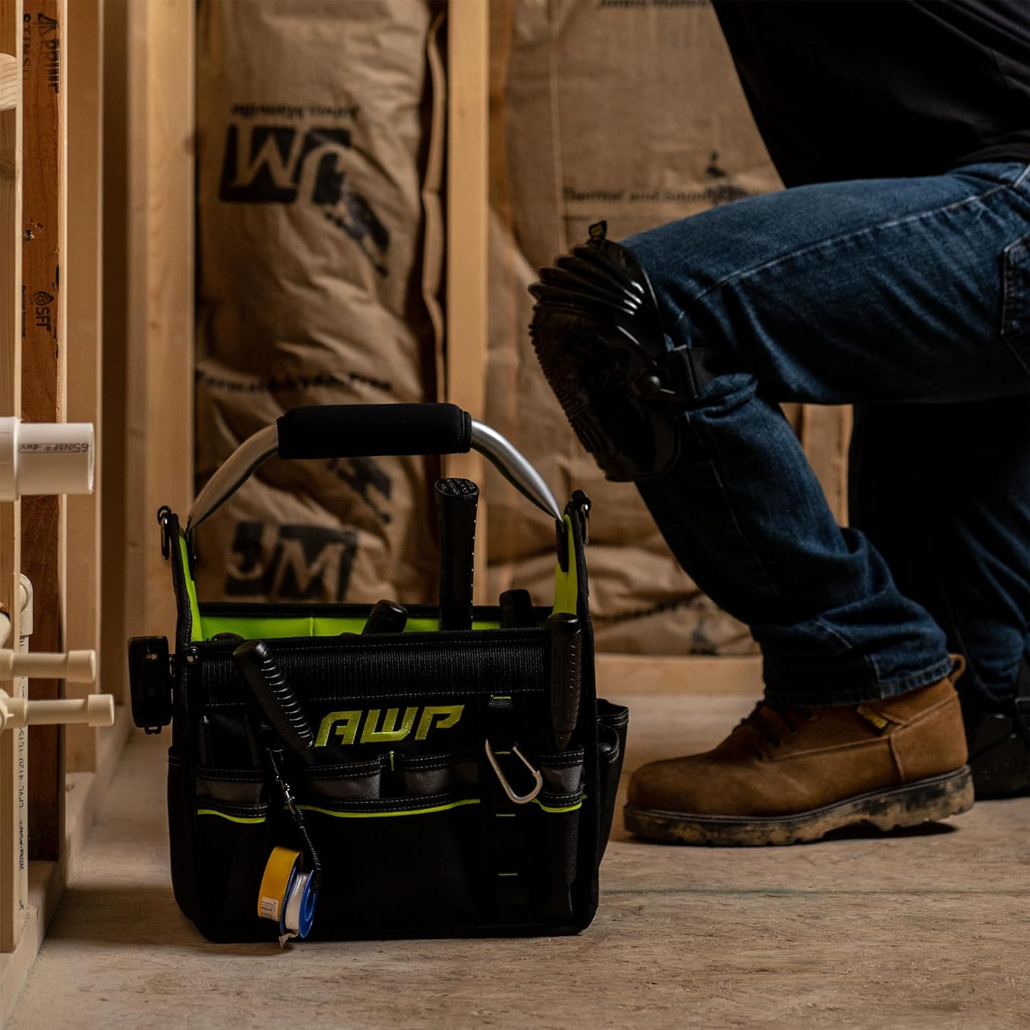 12 Inch Pro Tool Tote with Rotating Handle for Easy Tool Access, Water-Resistant