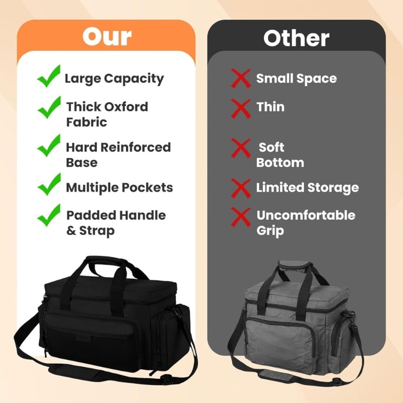 Durable 210D Nylon Utility Bag Featuring Wide Mouth and Side Compartments for