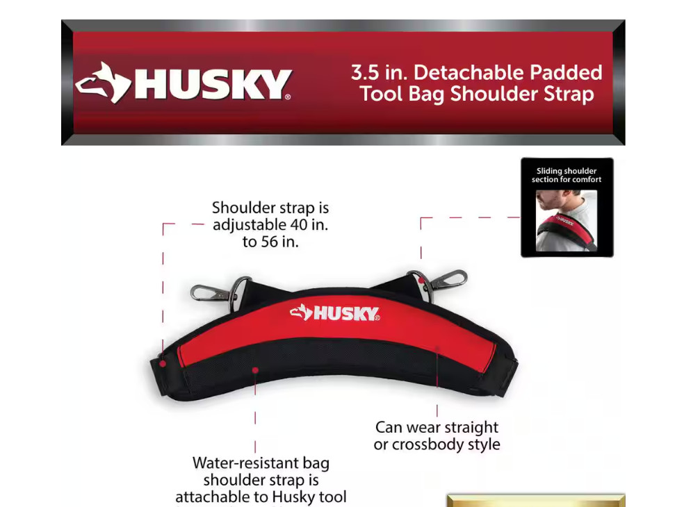 Husky 3.5 in. Detachable Padded Tool Bag Shoulder Strap adjustable 40 in. to 56