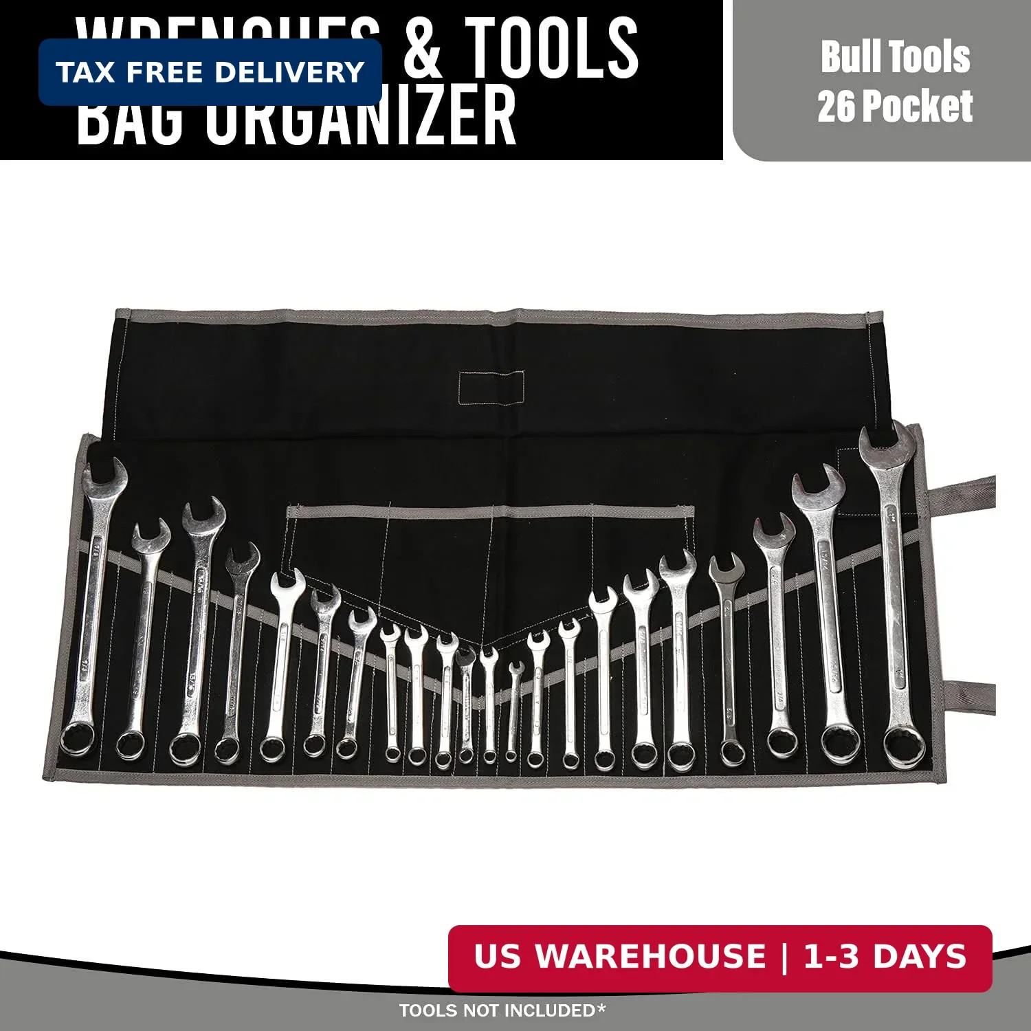 Tool Set Organizer, Pouch for Tool Kit W 26 Pockets Wrench Set Organizer, Metric