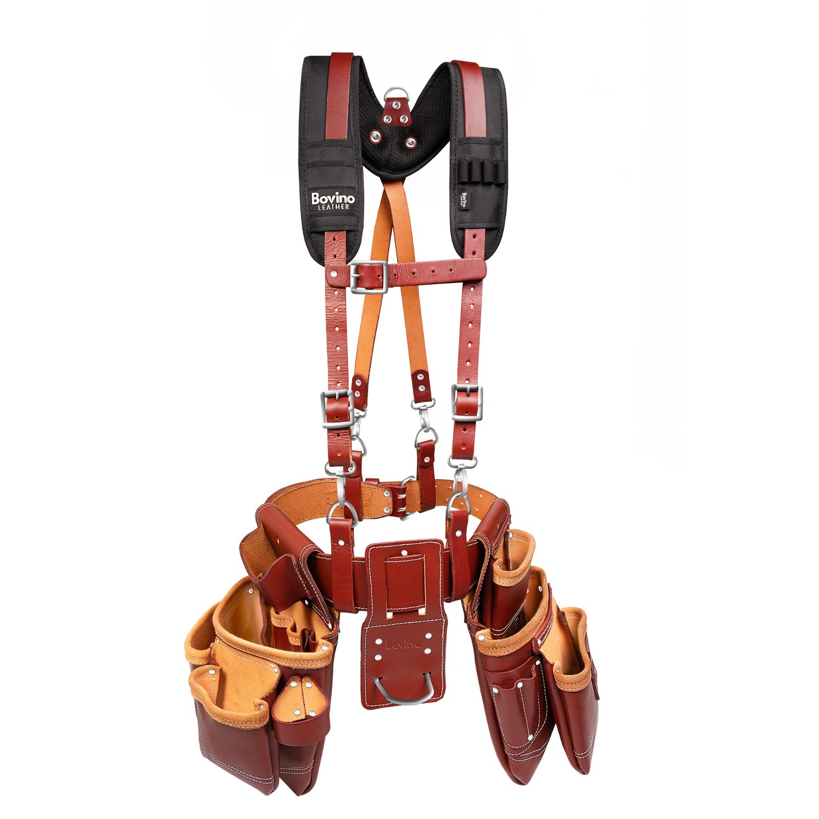 Leather Tool Belt with Suspenders, 20 Pocket Framing Rig for Framer & Carpenters