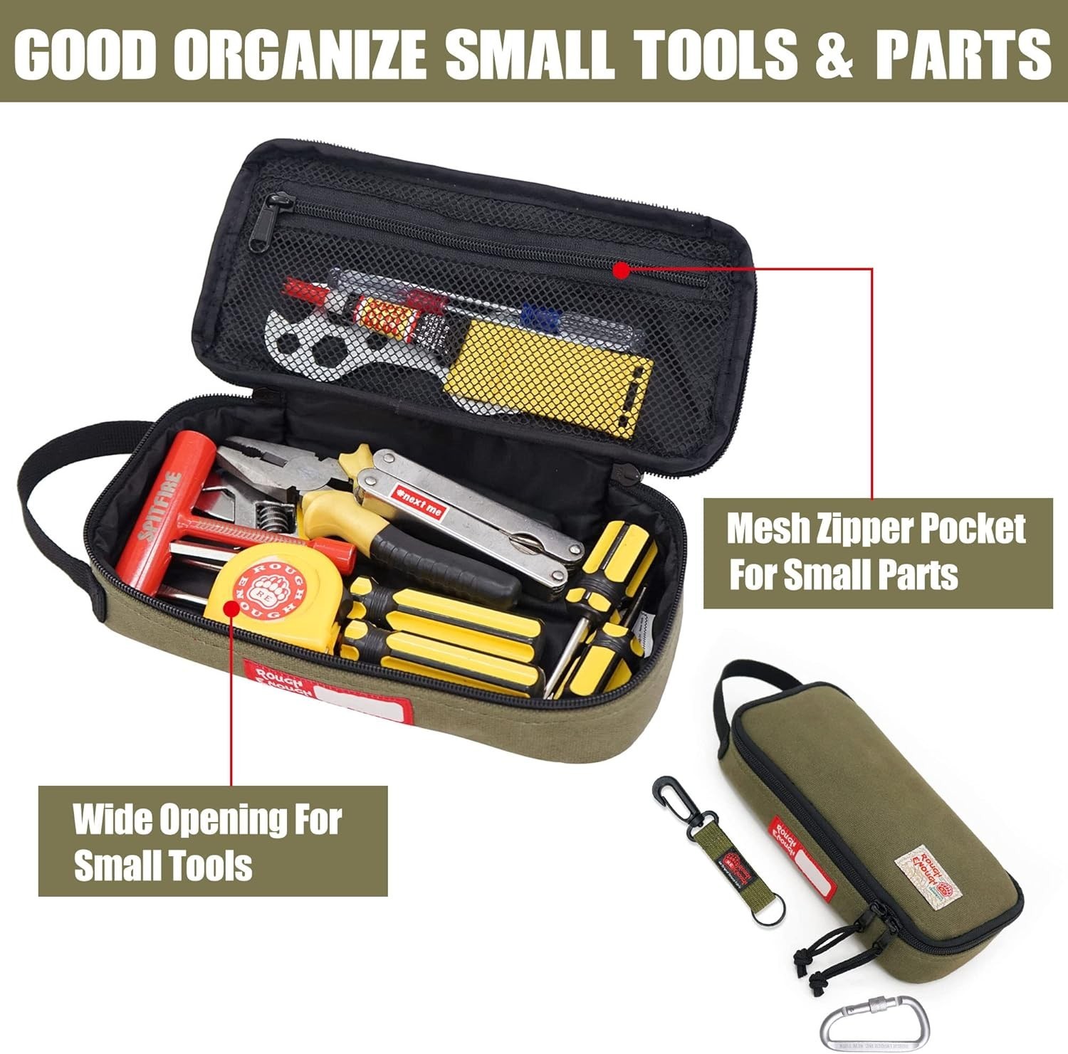 Durable EDC Tool Bag in Army Green – Compact Organizer with Zipper Handle